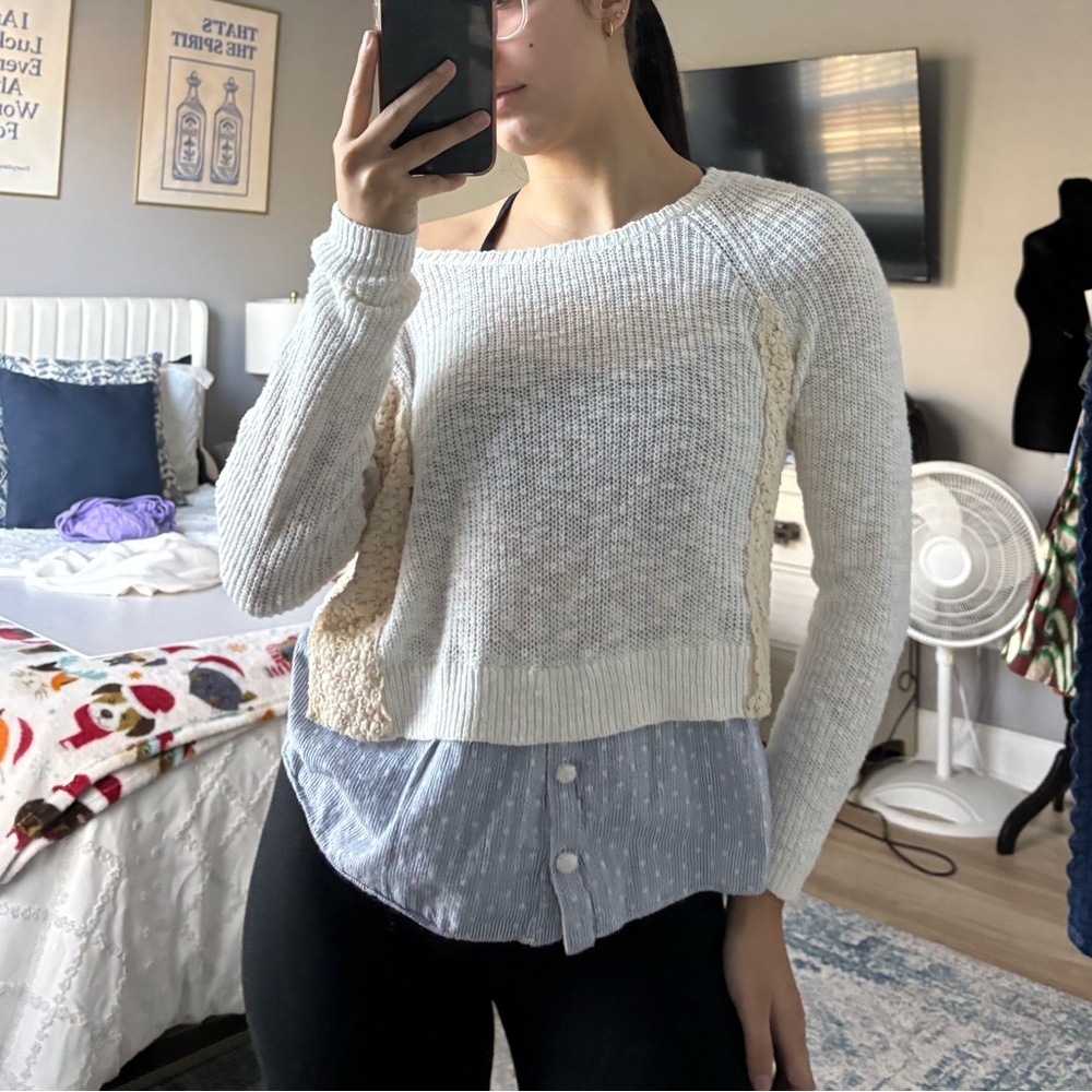Moth by Anthropologie Sweater Top Off-White with Layered Look